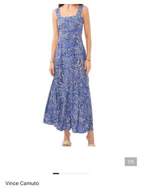 Vince Camuto Blue Paisley Tiered Maxi Dress